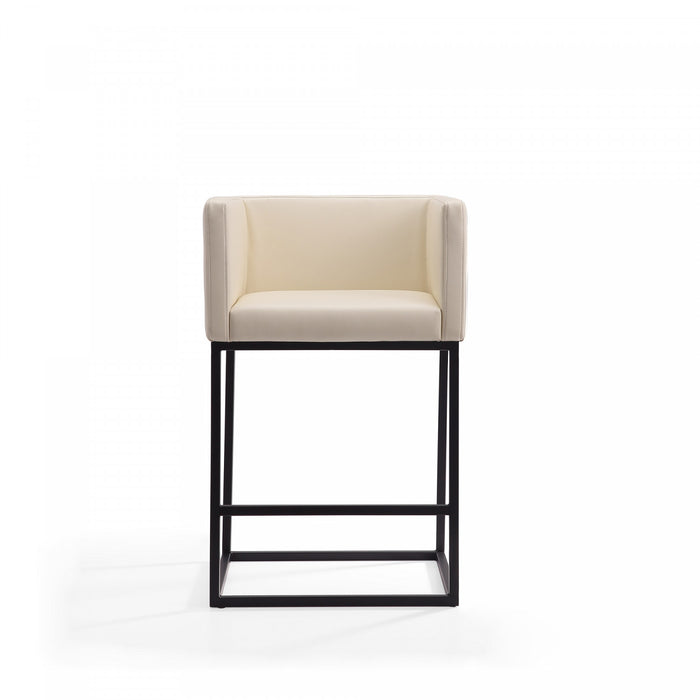 Embassy Mid-Century Modern Metal Upholstered Counter Stool in Cream - Set of 3