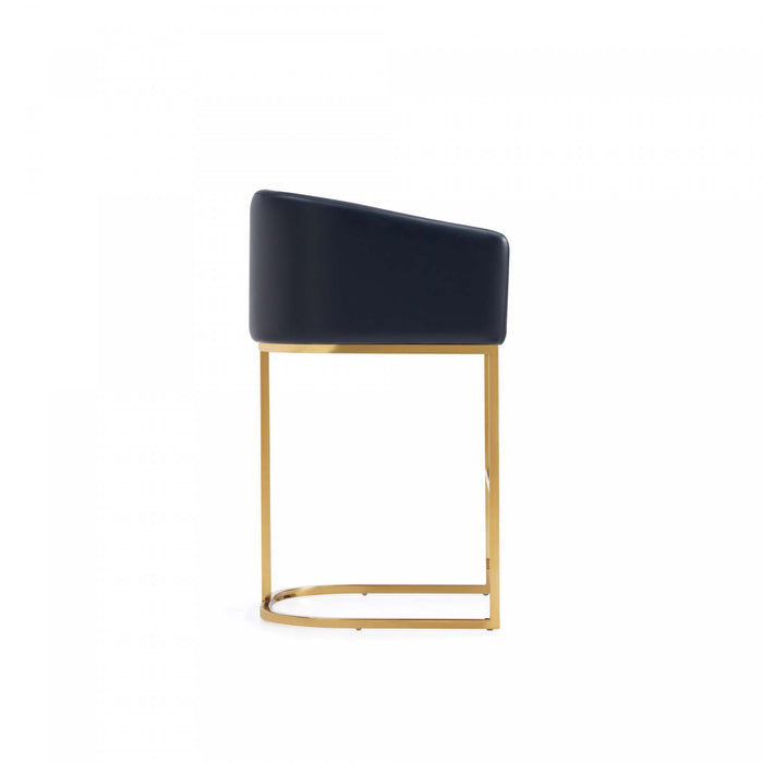 Louvre Mid-Century Modern Metal Upholstered Counter Stool in Black - Set of 3 Bar Stool