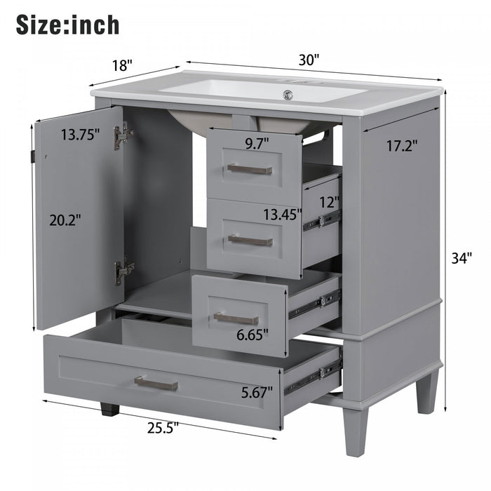 Katherine 30\" Solid Wood Bathroom Vanity With Sink Combo - Grey