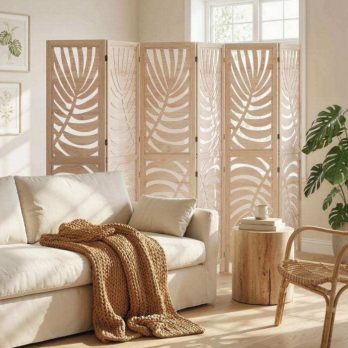 HOMCOM 6 Panel Room Divider, Detachable Privacy Screens, Natural Wood