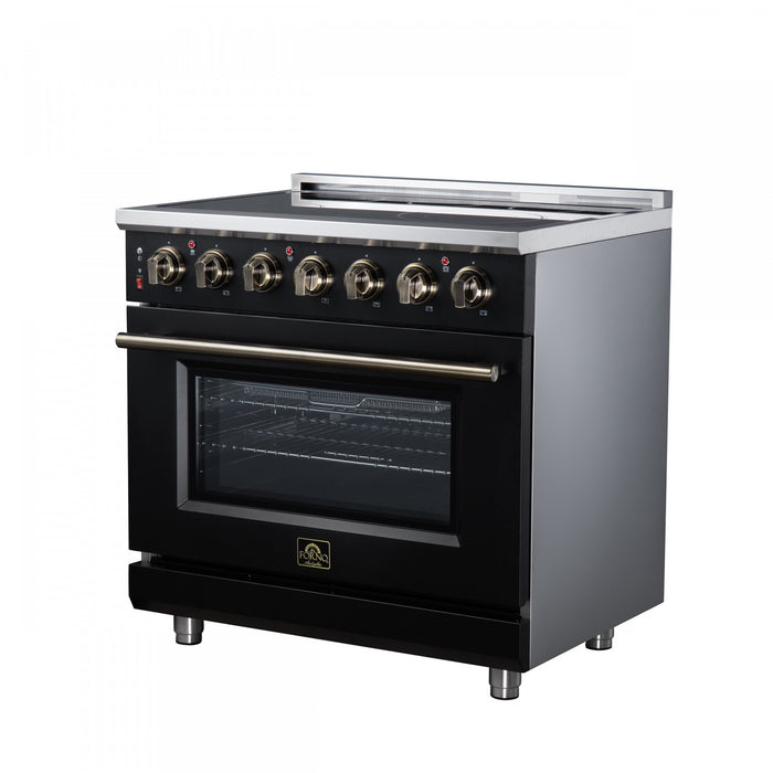 Forno Massimo 36 Inch Freestanding Electric Range, 5 radiant burners, 5.36 cu.ft., Black- FFSEL6020-36BLK