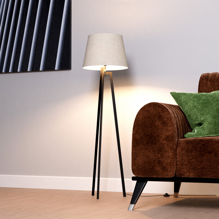 64\" Black Architectural Tripod Floor Lamp with Textured Shade