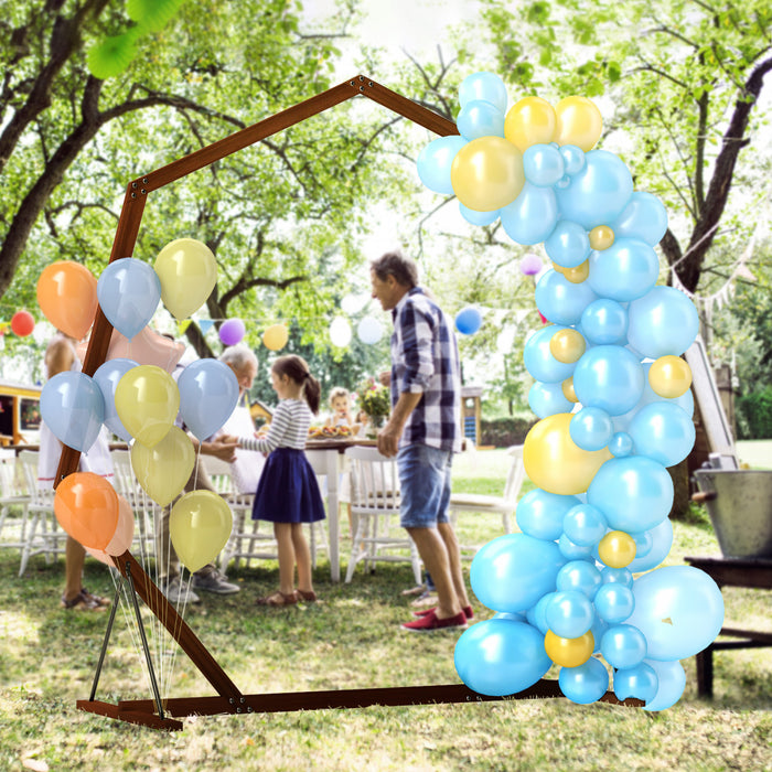 Outsunny 7ft Wedding Arch, Heptagon Wooden Arch For Ceremony, Brown