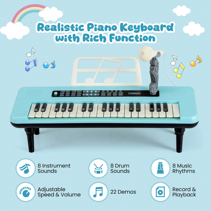 Costway 37 Keys Kids Piano Keyboard Portable Musical Toy with Microphone & Music Stand Blue