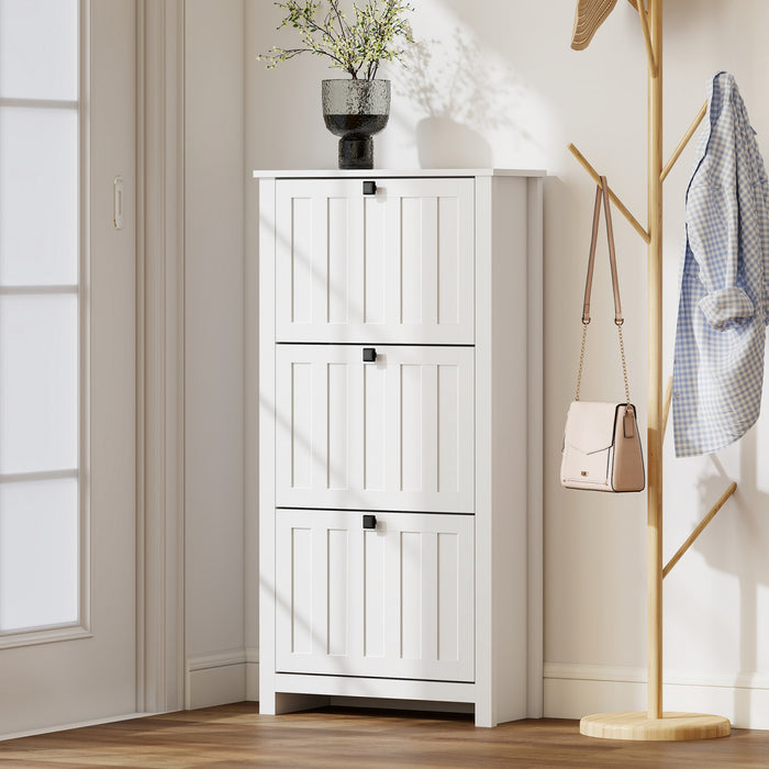 HOMCOM Narrow Shoe Cabinet with 3 Flip Drawers, Shoe Storage Cabinet, White