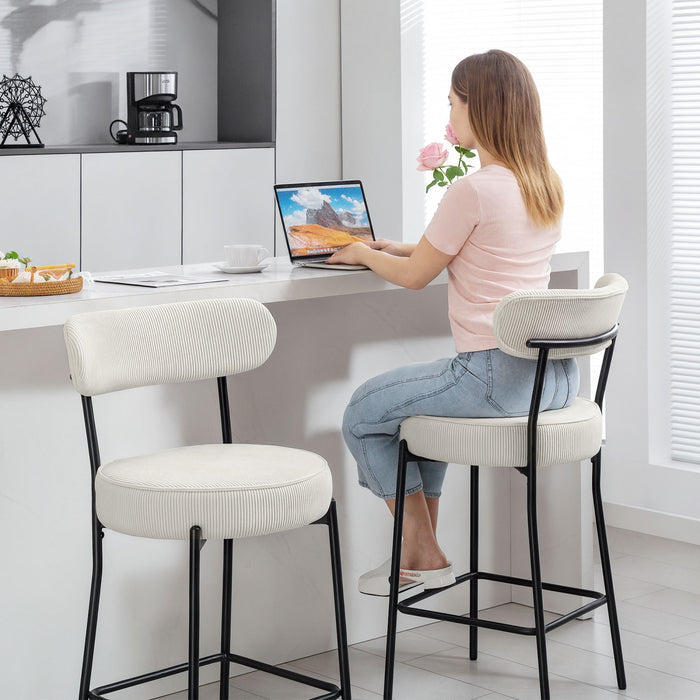 HOMCOM Modern Bar Stools Set of 2 27\" Counter Height Barstools, Cream White