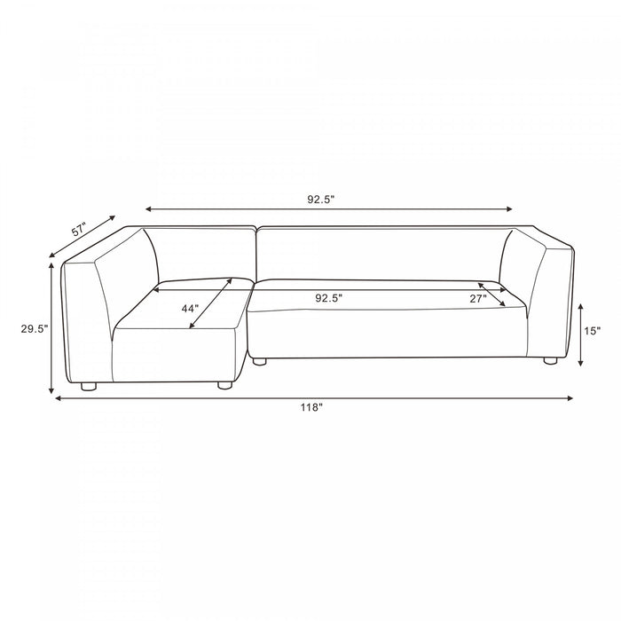Lukas Contemporary Modern 118\" Left-Facing 2-Piece Sectional Sofa in Cream