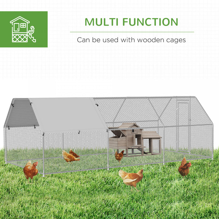 Pawhut 9.2' X 18.7' Metal Chicken Coop, Galvanized Walk-in Hen House, Poultry Cage Outdoor Backyard With Waterproof Uv-protection Cover For Rabbits, Ducks