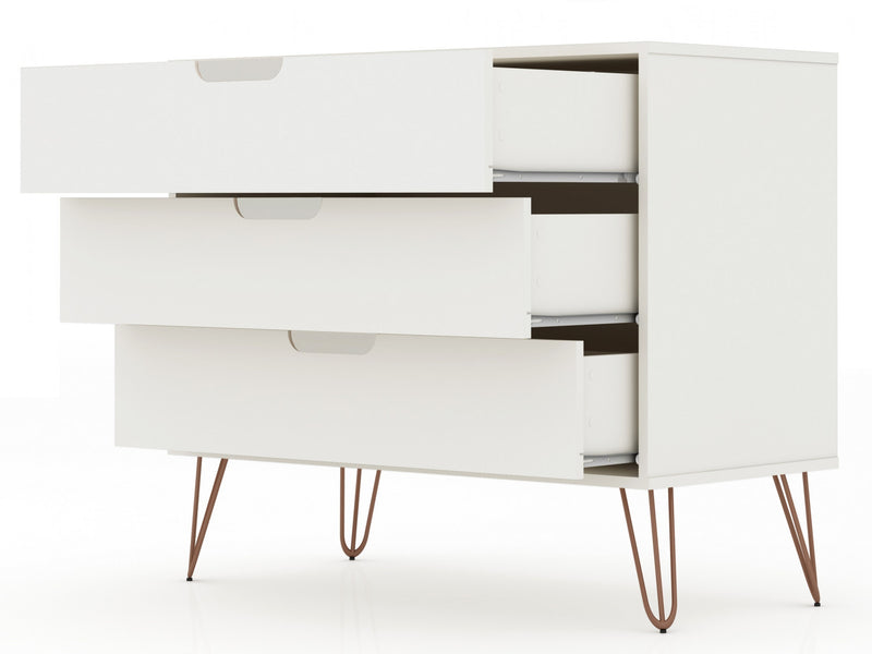 Rockefeller Mid-Century Modern 35\" Dresser in White (3-Drawer) - Set of 2