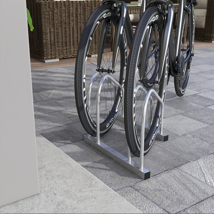 HOMCOM 2-Bike Adjustable Bike Rack, Steel Bike Stand, Ground Mount Garage Organizer for Indoor and Outdoor Use, Silver