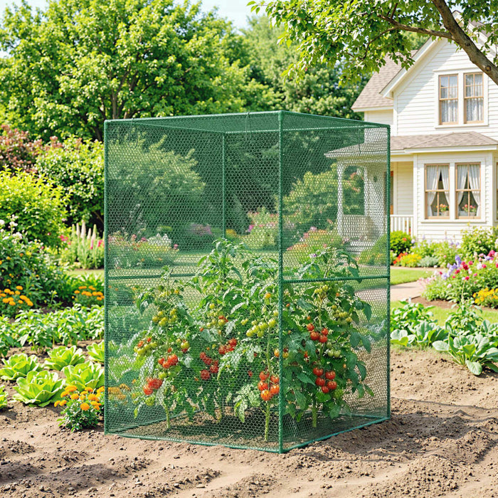 Outsunny 4' x 4' Crop Cage, Plant Protector with Zipper Door, Dark Green