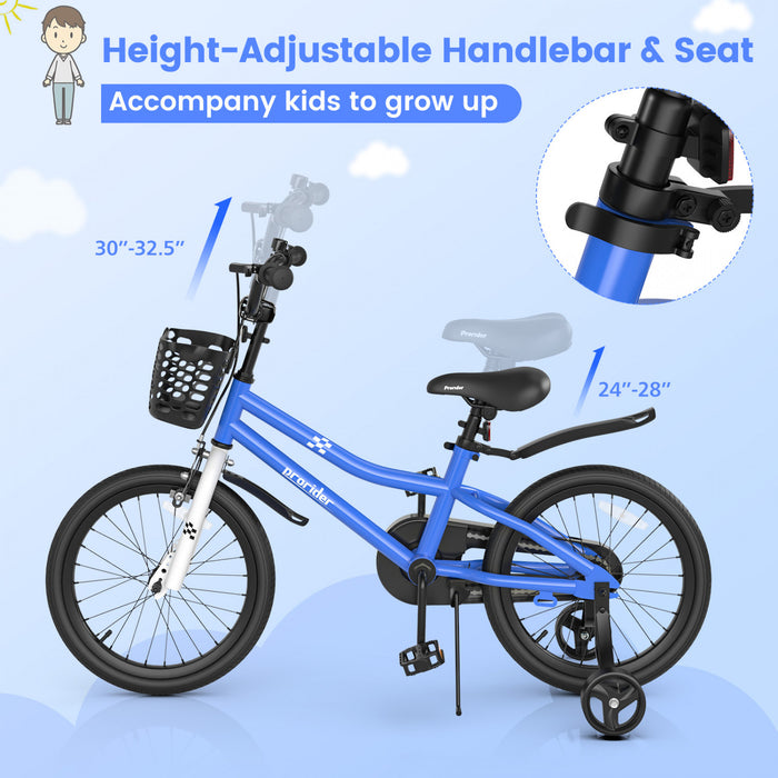 Costway 18\" Kid's Bike With Removable Training Wheels & Basket For 4-8 Years Old Blue