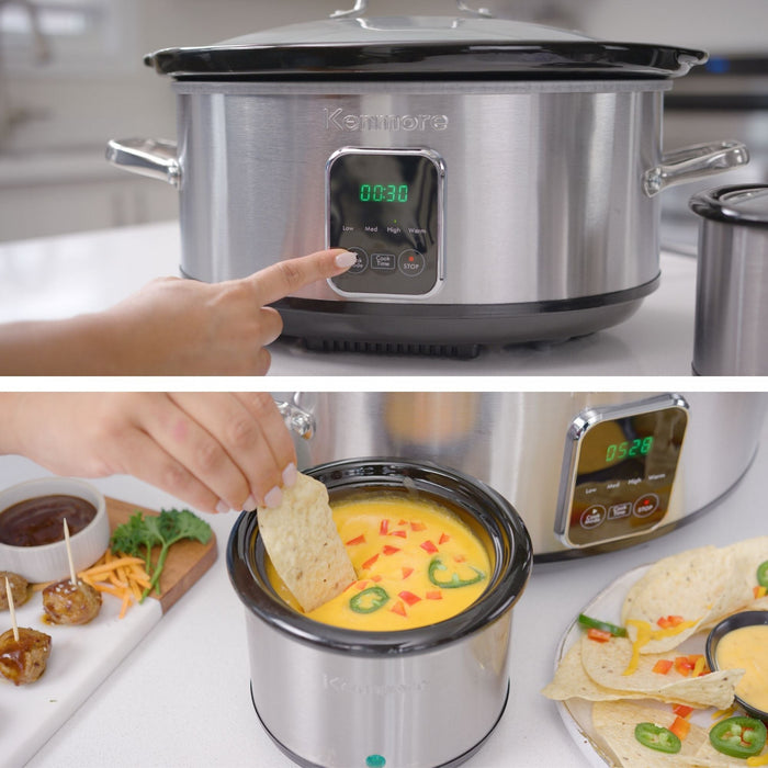 Kenmore Programmable 7 qt Slow Cooker & Dipper Black/Silver