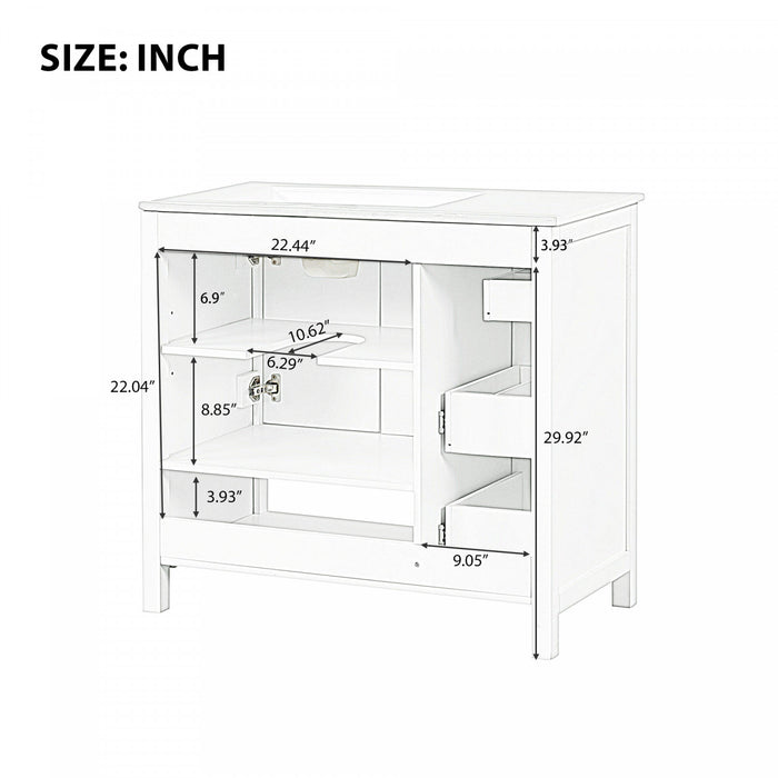 Oakmere 36 Inch Single Sink Bathroom Vanity with Two Doors and Two Drawers, Natural Wood