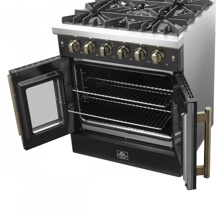 Forno Galiano 30\" Black Gas Range, 4.32 cu.ft- FFSGS6444-30BLK