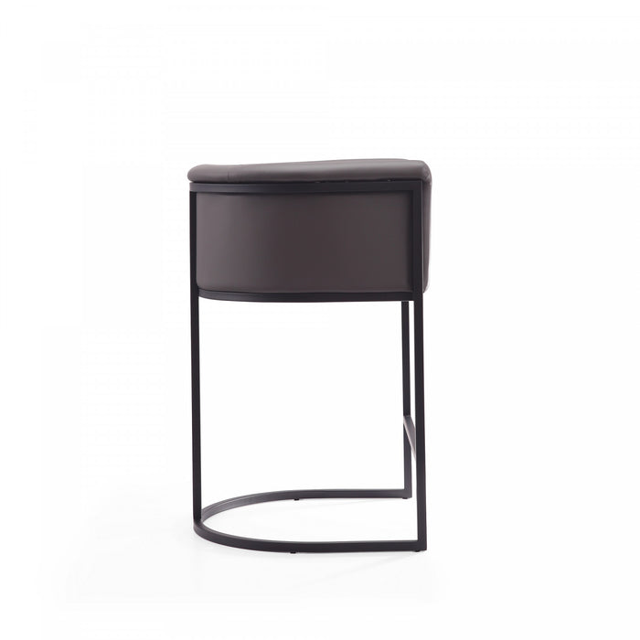 Cosmopolitan Mid-Century Modern Metal Upholstered Counter Stool in Graphite - Set of 2 Bar Stool