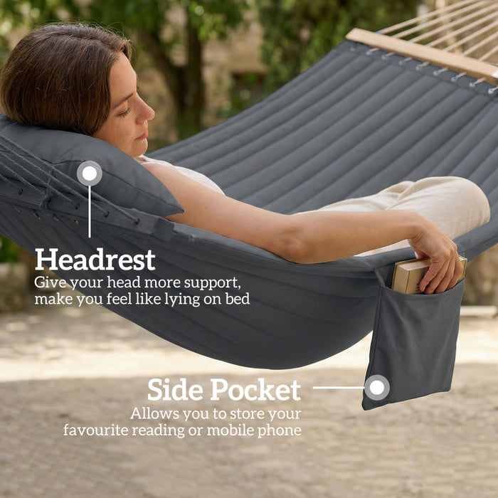 Outsunny Outdoor Hammock 440LB Capacity with Wood Spreader Bar, Grey