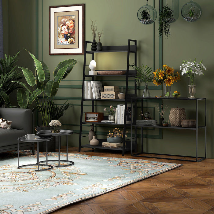 HOMCOM Modern 5-Tier Bookshelf Storage with Metal Frame Wooden Bookcase