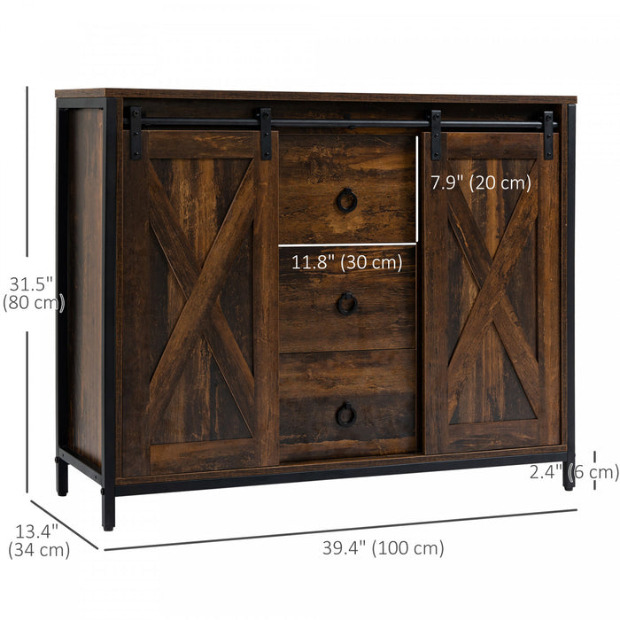 HOMCOM Industrial Buffet Cabinet Kitchen Sideboard with Sliding Barn Doors