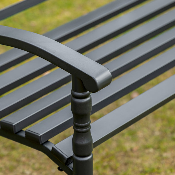 Outsunny Steel Garden Bench For Outdoor, 2-person Patio Bench, Black