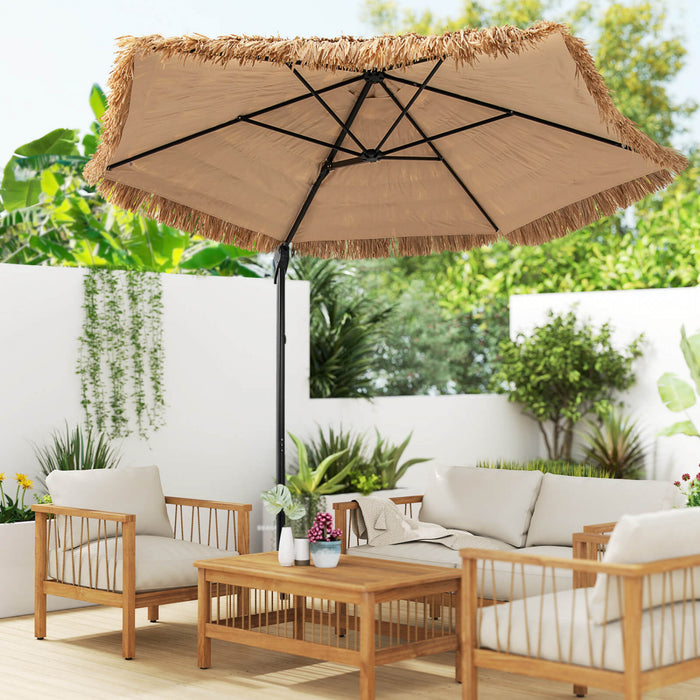 Costway 9.5 FT Cantilever Hula Tiki Thatch Patio Umbrella with Vented Top, 8-Layer Thatch