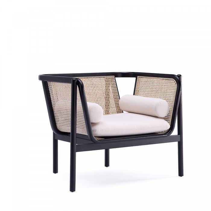 Versailles Industry Chic Cane Wood Accent Armchair in Cream - Set of 2