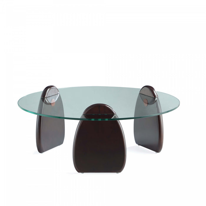 Artesia Modern Glam Glass Top Wood Coffee Table in Walnut