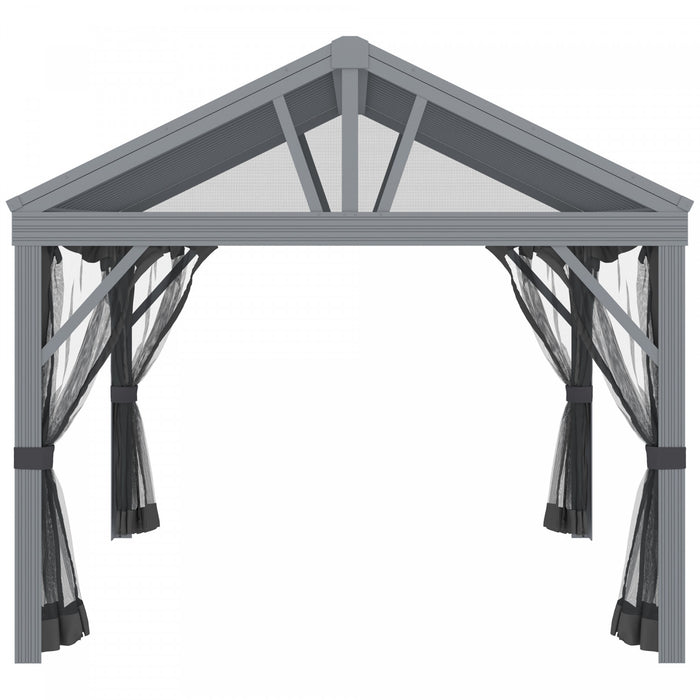 Outsunny 10' X 12' Hardtop Gazebo Canopy With Galvanized Steel Roof, Aluminum Frame, Permanent Pavilion Outdoor Gazebo With Netting For Patio, Garden, Backyard, Lawn, Deck, Lawn