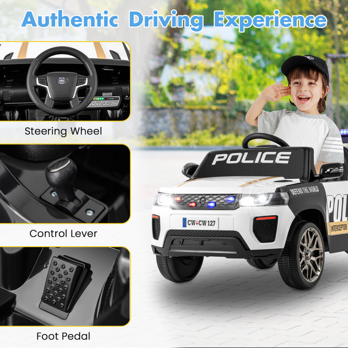 Honeyjoy Kids Ride On Police Car 12v 7a Battery Powered Cop Car With Remote Control White