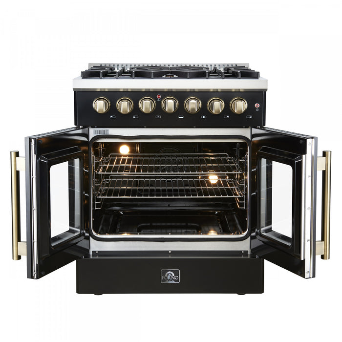 Forno Galiano 30\" French Door Dual Fuel Range, Black, 4.32 cu. ft. - FFSGS6356-30BLK