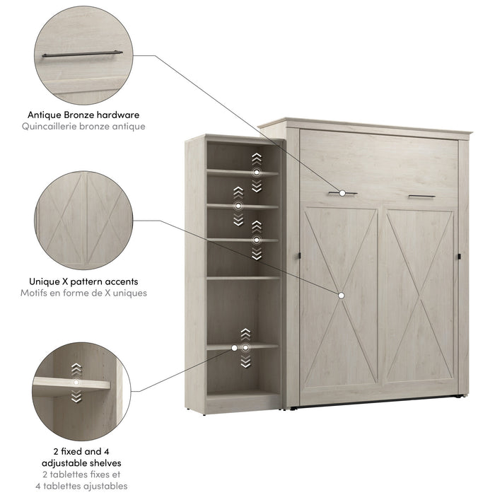 Bestar Key West Queen Murphy Bed with Closet Organizer (94 W) - Linen White Oak