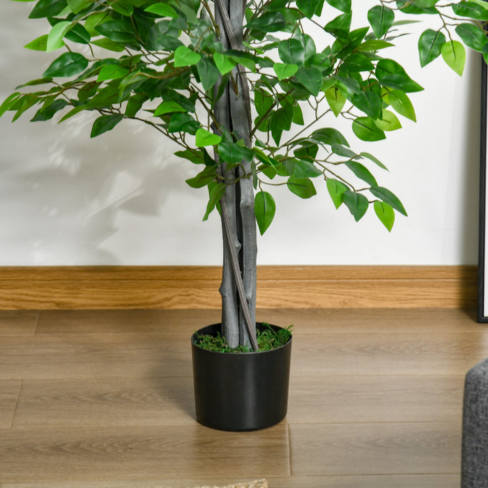 HOMCOM 4.5ft Ficus Artificial Tree with Realistic Leaves for Indoor