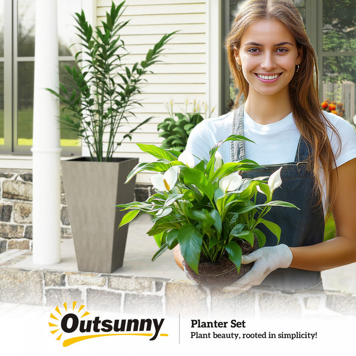 Outsunny 28\" Tall Plastic Planters, Set of 3 Garden Flower Pots, Mixed Grey