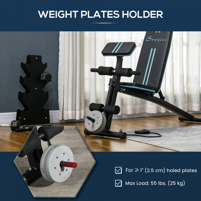 Soozier Foldable Adjustable Dumbbell Bench Press, Weight Lifting Sit Up Ab Workout Bench for Home Training Gym Incline Flat Multiuse Workout Exercise Fitness, Blue