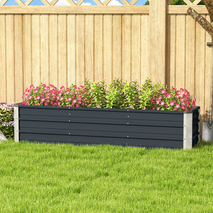 Outsunny 6' x 1.5' x 1.3' Galvanized Raised Garden Bed, Elevated Large Metal Planter Box w/ Install Gloves for Backyard, Patio to Grow Vegetables, Herbs, and Flowers, Dark Grey