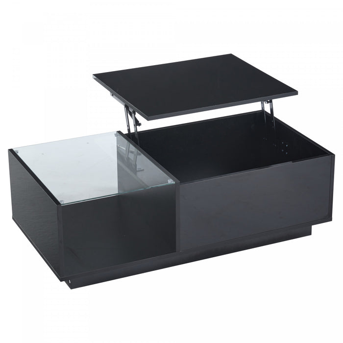 James Lift Up Coffee Table with Hidden Storage and LED Lighting,Black