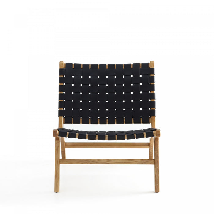 Maintenon Industry Chic Wood Vegan Leather Accent Chair in Black and Natural - Set of 2