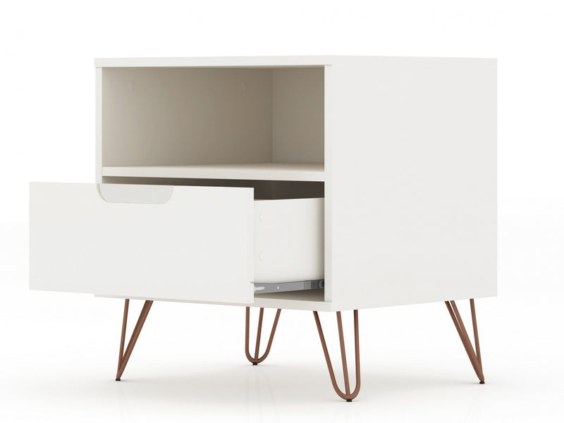 Rockefeller Mid-Century Modern 20\" Nightstand in White (1-Drawer) - Set of 2