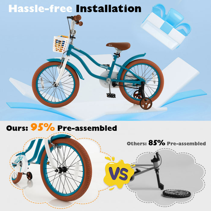 Costway 18\" Kids Bike Toddler Bicycle With Training Wheel Kickstand For 4-8 Years Old Girl