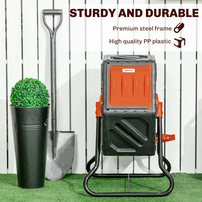 Outsunny 17 Gallon Compost Bin, Rotating Composter, Compost Tumbler with 24 Ventilation Openings and Steel Legs, Orange