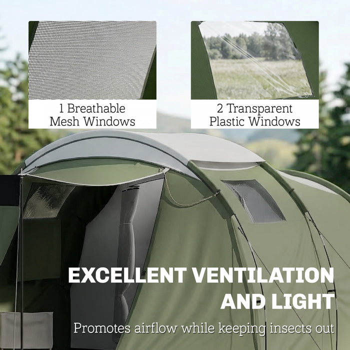 Outsunny Camping Tent with Rainfly Waterproof for 3-4 Person, Green