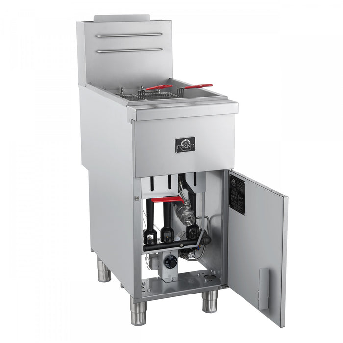 FORNO Commerciale Natural Gas Deep Fryer, 3 Burners 90,000 BTU, 40 lbs Oil Capacity - FCMGF0048