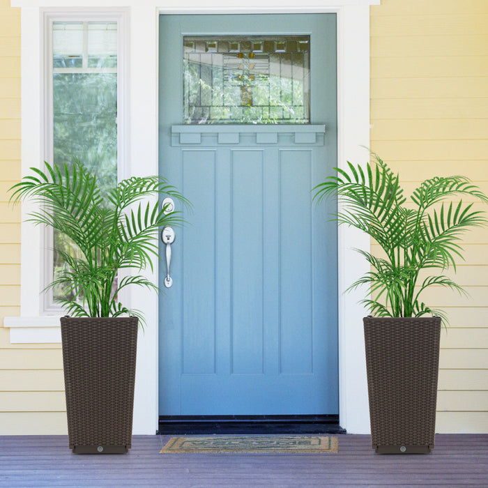 Costway 2pcs Outdoor Wicker Flower Pot 22.5\"tall Planters With Drainage Hole Coffee