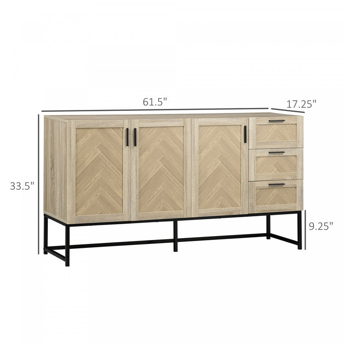 HOMCOM Sideboard Buffet Cabinet with Drawers and Adjustable Shelves, Oak