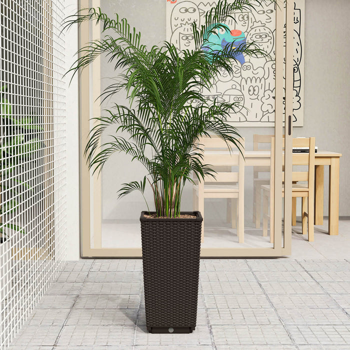 Costway 23\" Tall Planters Set Of 2 Rattan Wicker Plant Pot Self-watering Tree Pot Brown