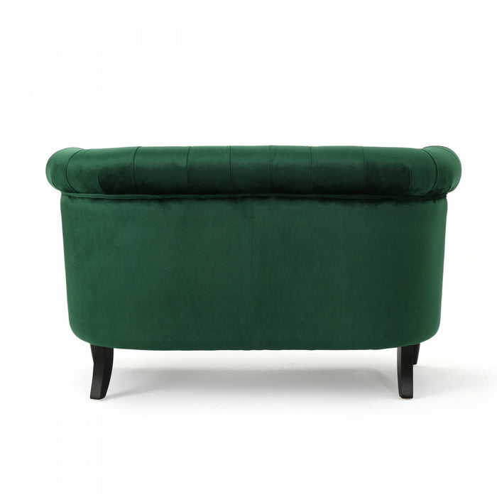 Vivian Solid Wood Rolled Arms Velvet Loveseat,Emerald