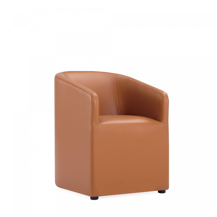 Anna Round Modern Vegan Leather Armchair in Saddle Brown - Set of 2