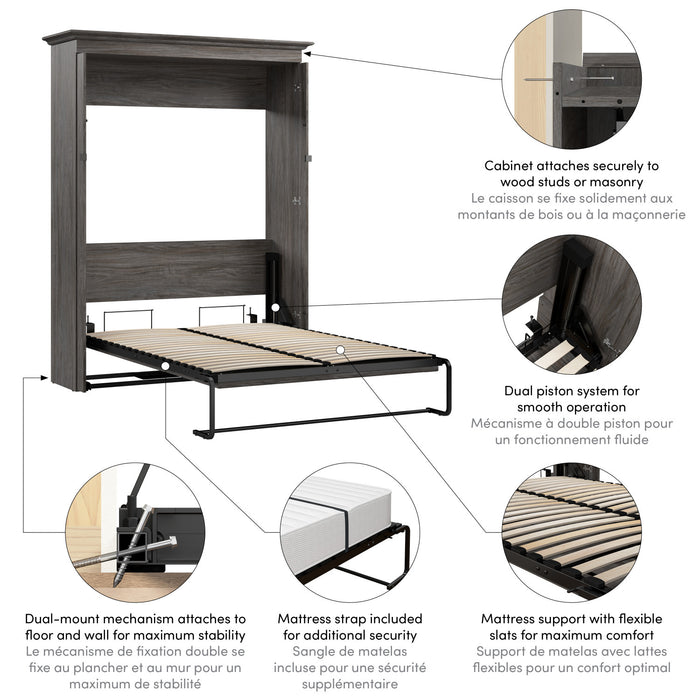 Bestar Versatile 66 W Full Murphy Bed - Walnut Grey