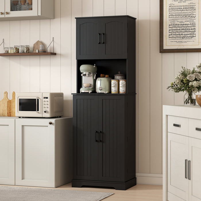 HOMCOM 71.5\" Tall Pantry Cabinet, Kitchen Cupboard with Spice Racks, Black