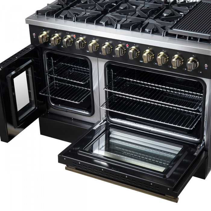 Forno Galiano 48\" French Door Dual Fuel Range, Black, 6.58 cu.ft. -FFSGS6356-48BLK